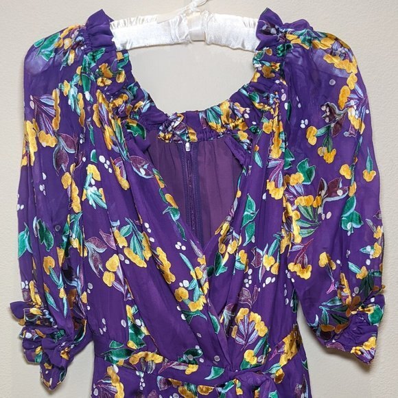 NWT Saloni Olivia Silk Chiffon Violet Dress - Picture 6 of 16